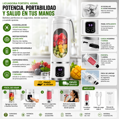 Licuadora de frutas de 450ml 8 cuchillas